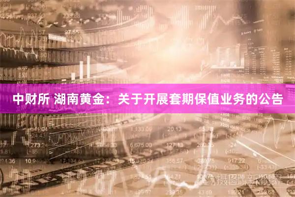 中财所 湖南黄金：关于开展套期保值业务的公告